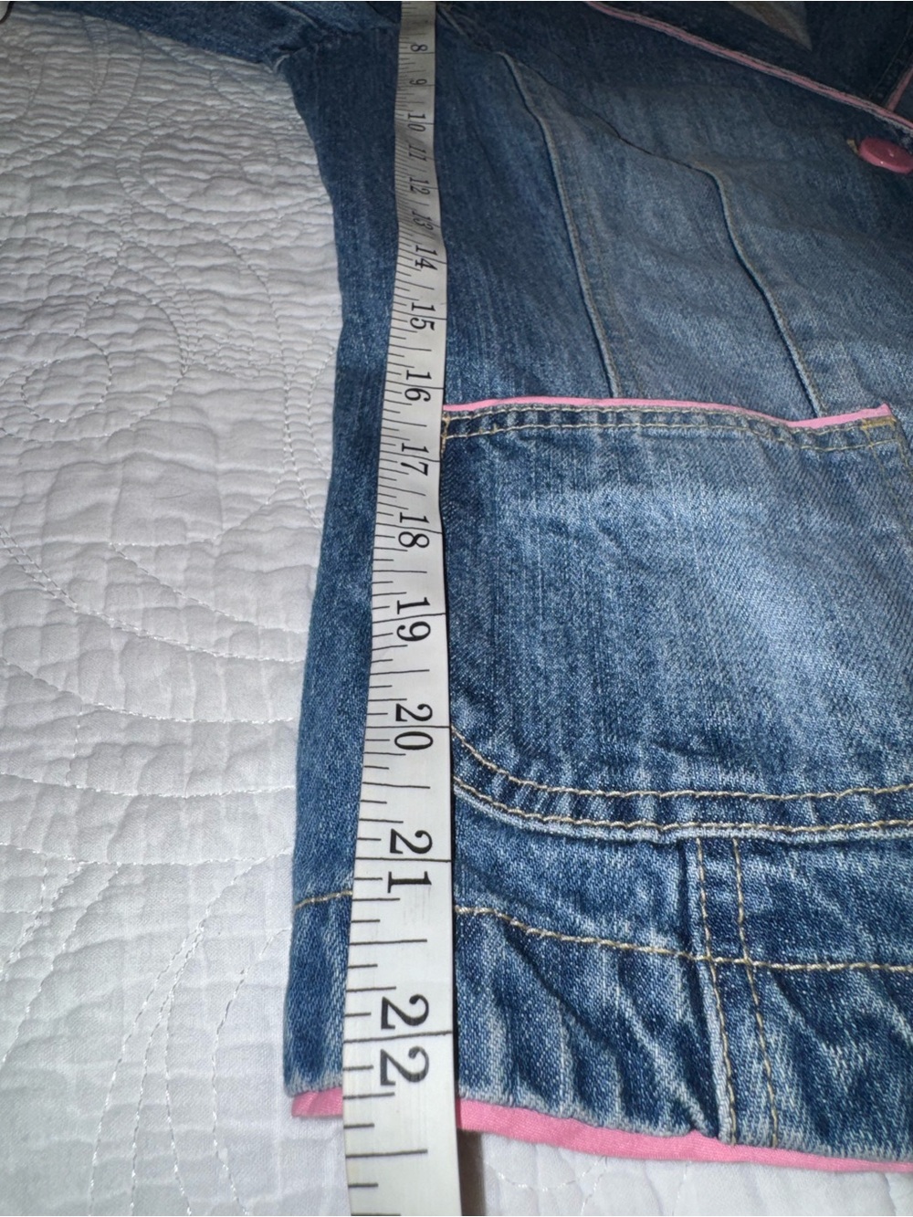 Crazy Horse Denim Blazer Jean Jacket Pink Trim Button Front Medium Y2K - Picture 10 of 10